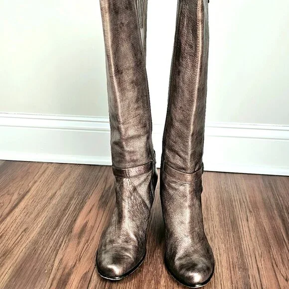 Vaneli | Metallic Bronze Leather Knee-High Buckle Boots | Size 9.5 - Picture 5 of 9